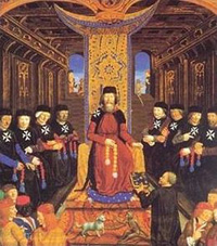Stormesteren omgivet af riddere i det 14. rh.